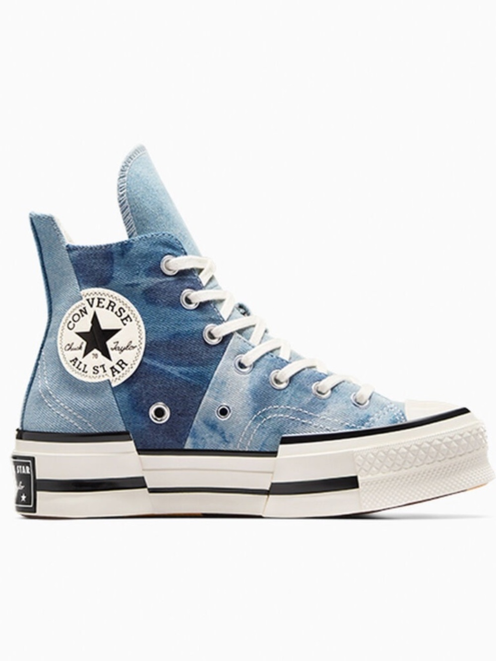 NEW Chuck 70 Plus Distressed Denim Converse Denim Patchwork High Top - 10 W 8 M - Picture 12 of 13